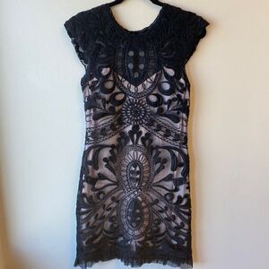 Anthropologie Yoana Barashi Lace Embroidered black Dress 4P short sleeveless 2
